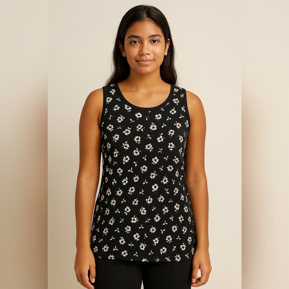 Tz) White Stag Floral Tank Top – Size M (8–10)